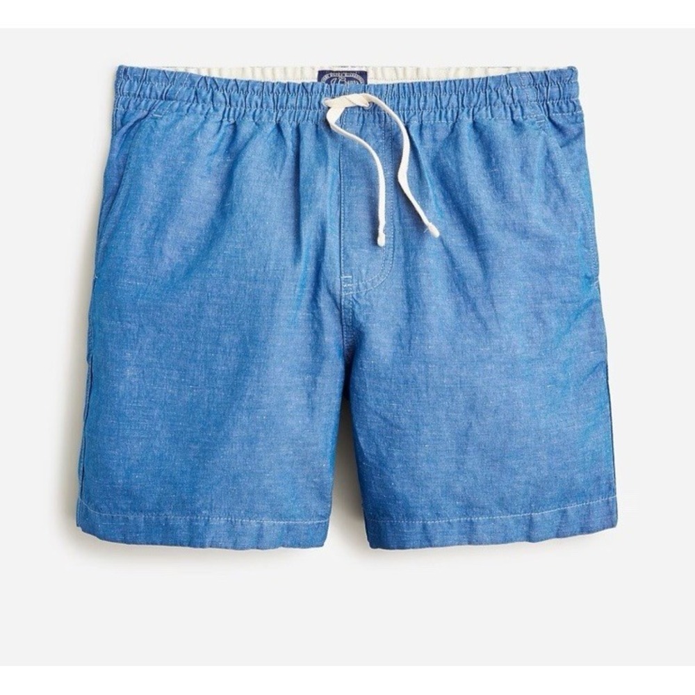 J. Crew Dock Shorts Mens S Blue Chambray Cotton Linen Drawstring Casual Preppy